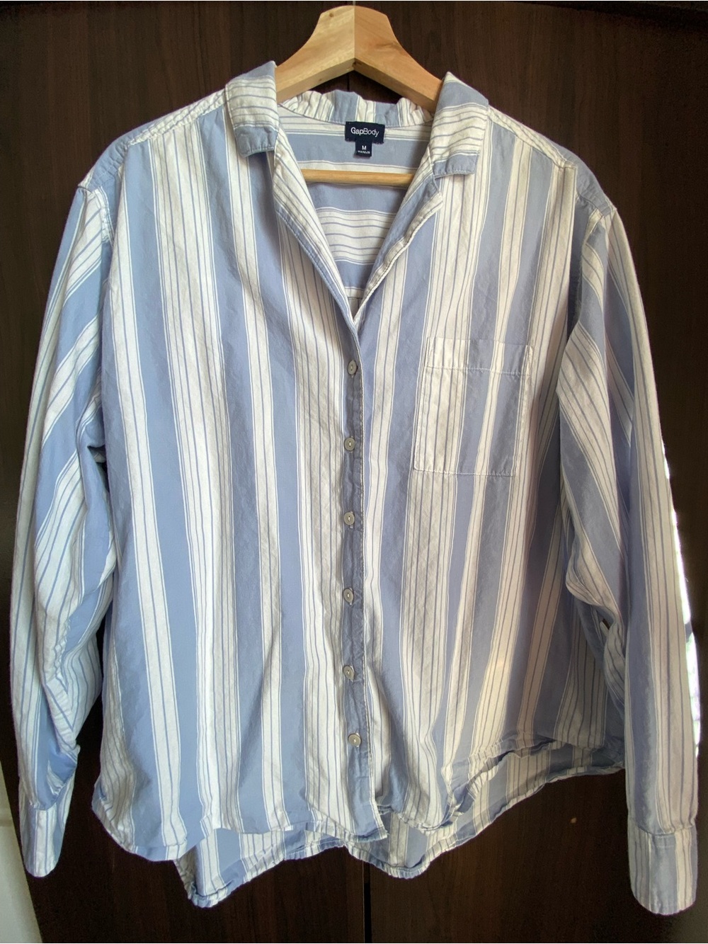 GapBody Men's Oversized Blue & White Striped Button-Up Shirt